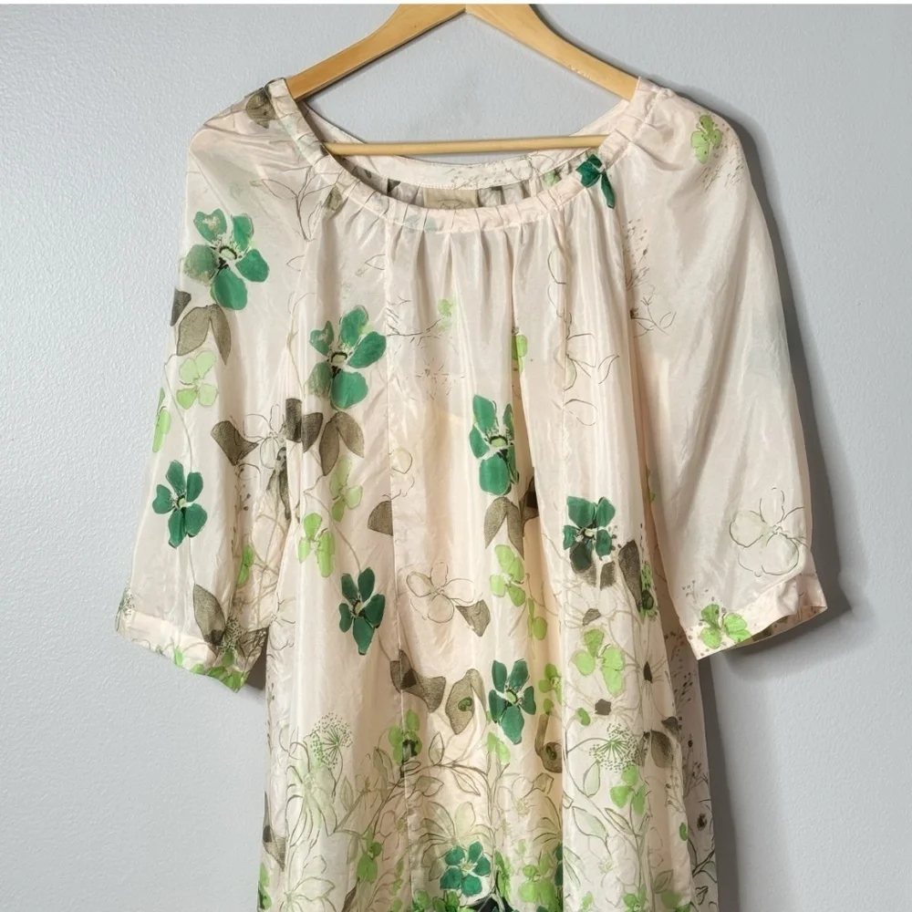 Anthropologie Vanessa Virginia Silk Dress Rainforest High Low Hem Cream Ivory - Picture 7 of 16